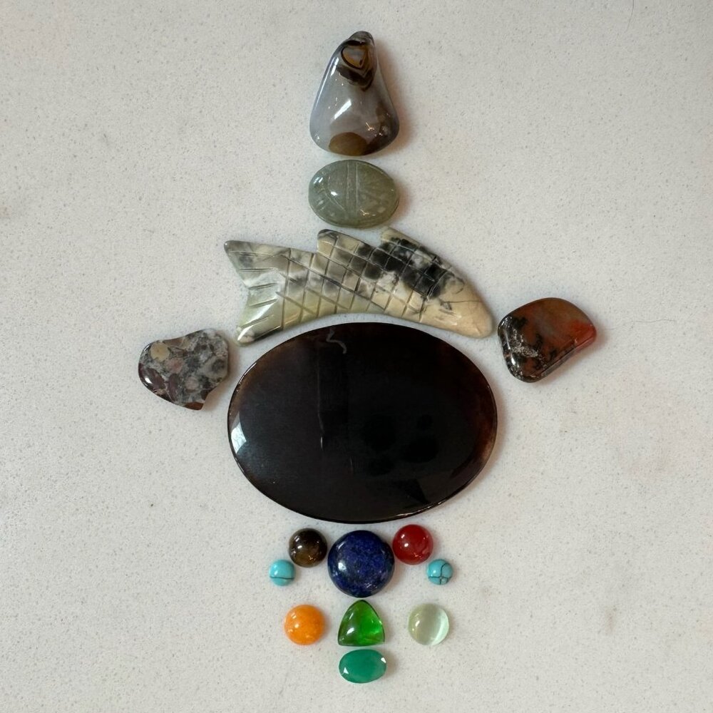 Cabochon and Gemstone Lot with Emerald, Jade, Green Onyx, Agate, and more